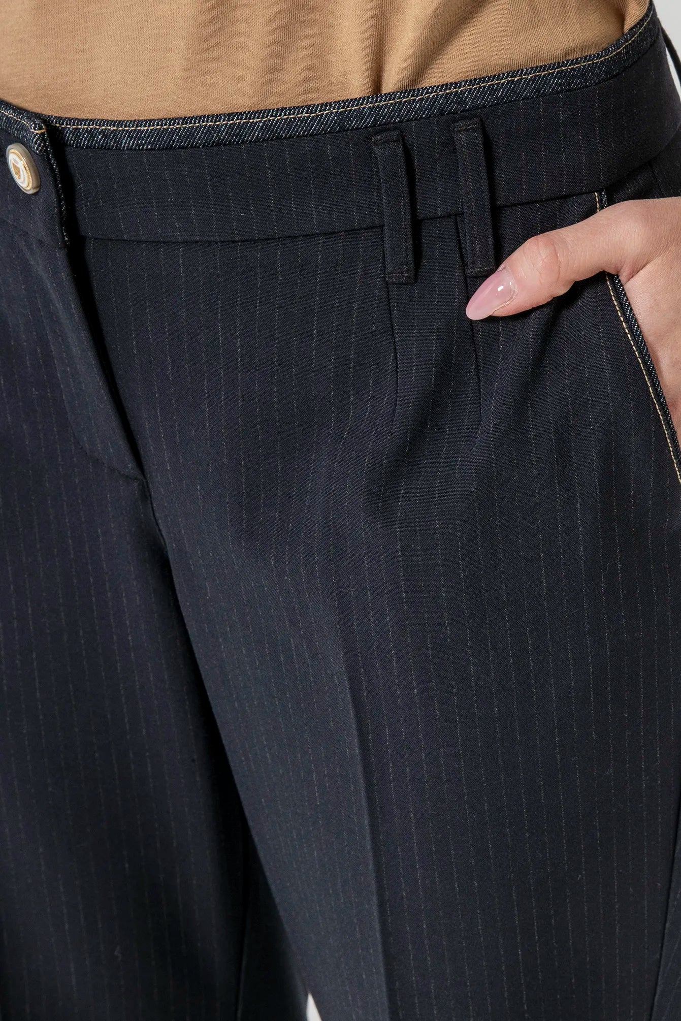 Pantalon bi matières rayé | Elora