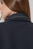 Veste rayé bi matières navy | Elora