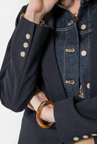 Veste rayé bi matières navy | Elora