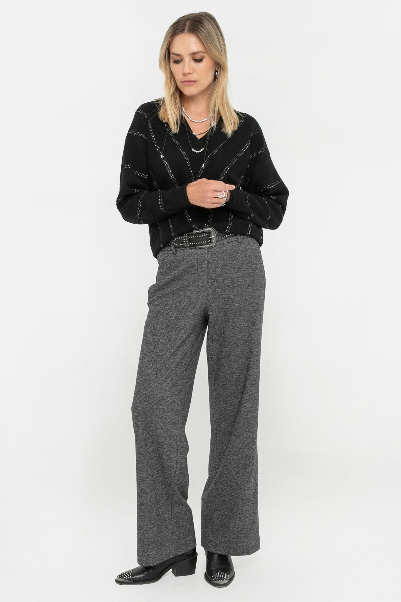 Pantalon en maille noir et blanc | Elora