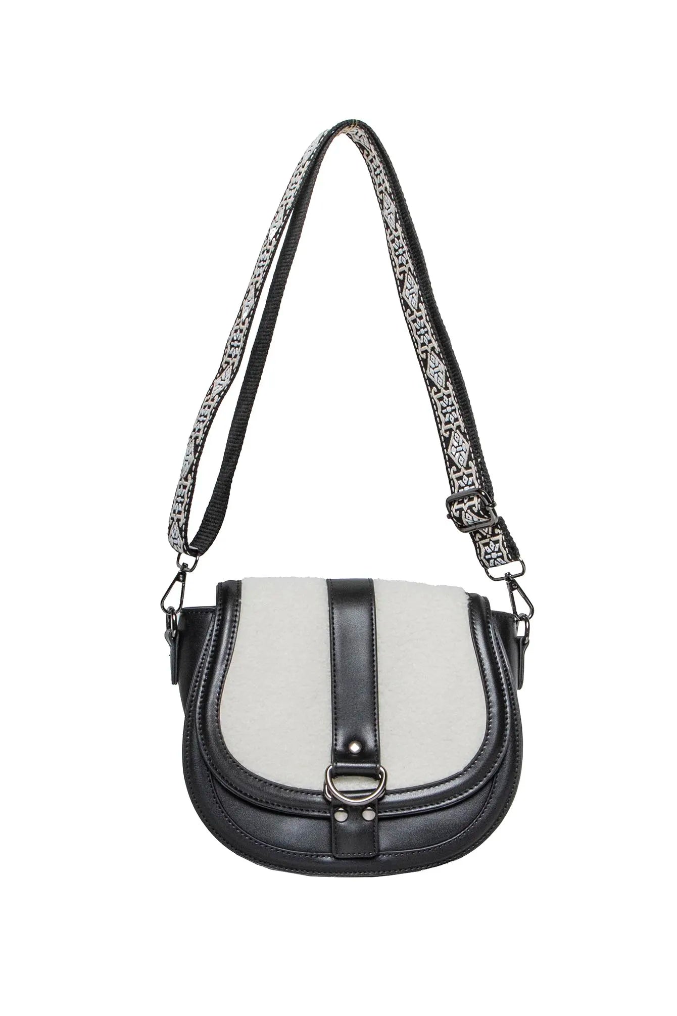 Sac bi matières noir et écru | Elora