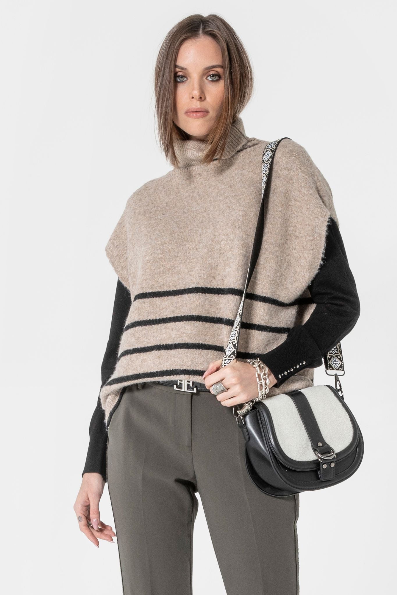 Sac bi-matières noir et écru | Elora