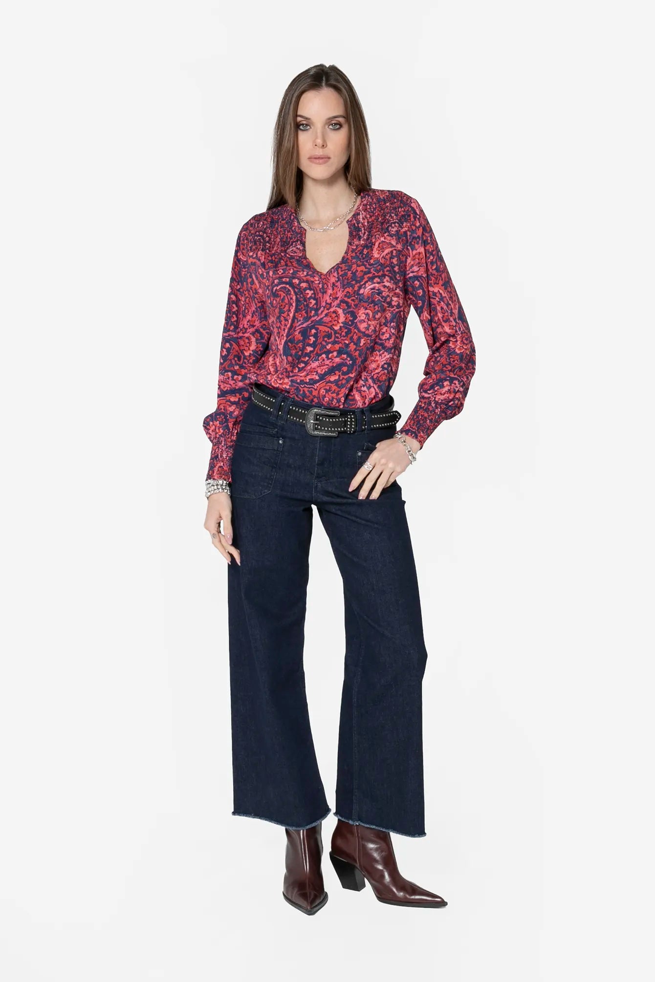 Blouse à motif cachemire bleu et rose | Elora