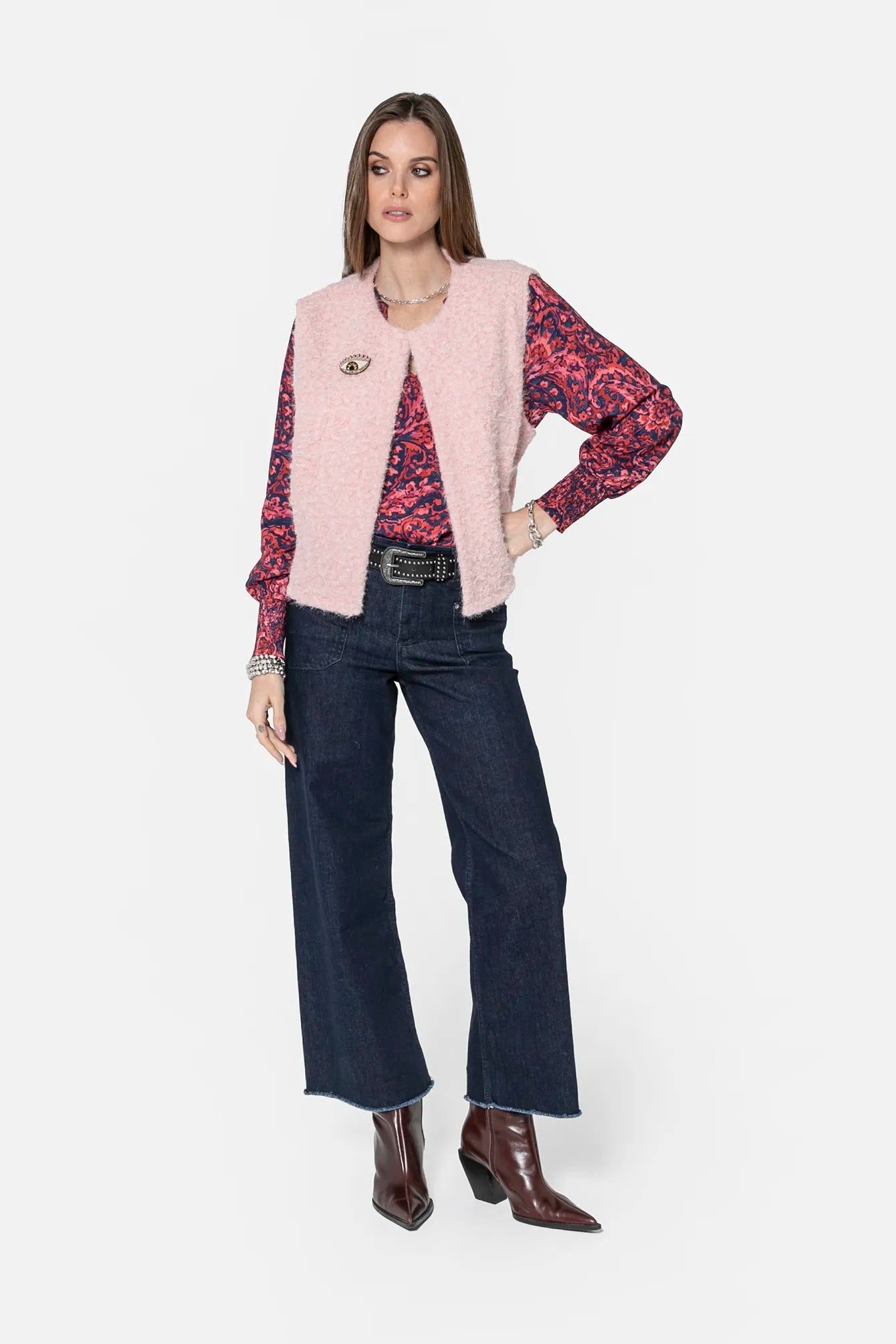 Blouse à motif cachemire bleu et rose | Elora