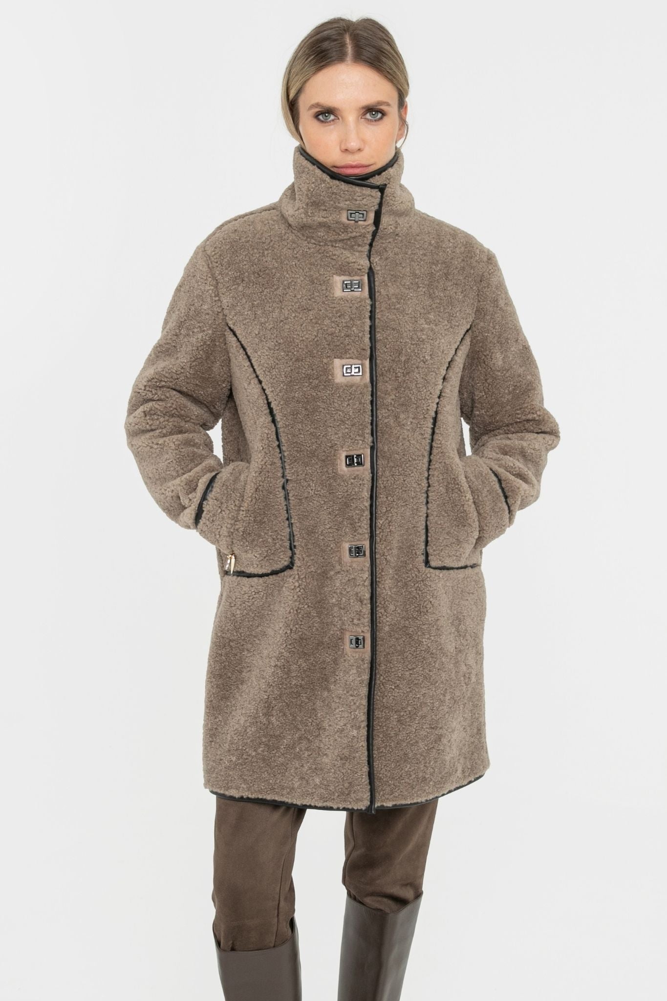 Manteau moutonné coloris taupe | Elora