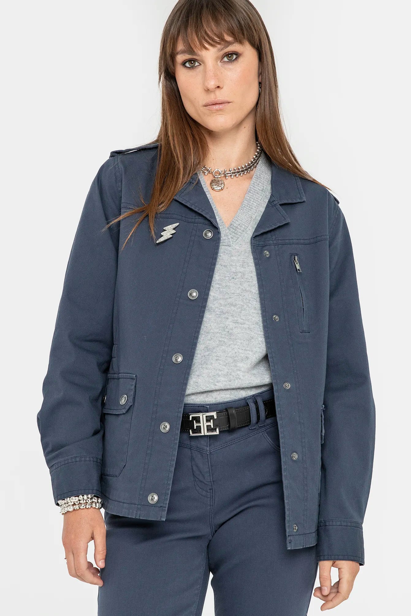 Veste avec broderies bleu | Elora