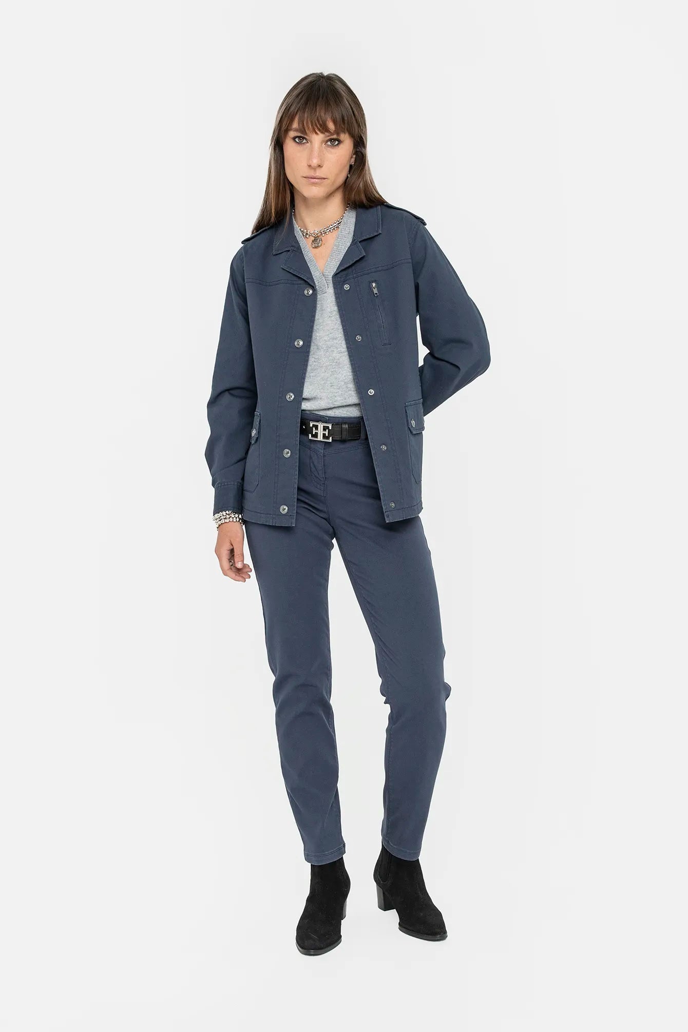 Veste avec broderies bleu | Elora