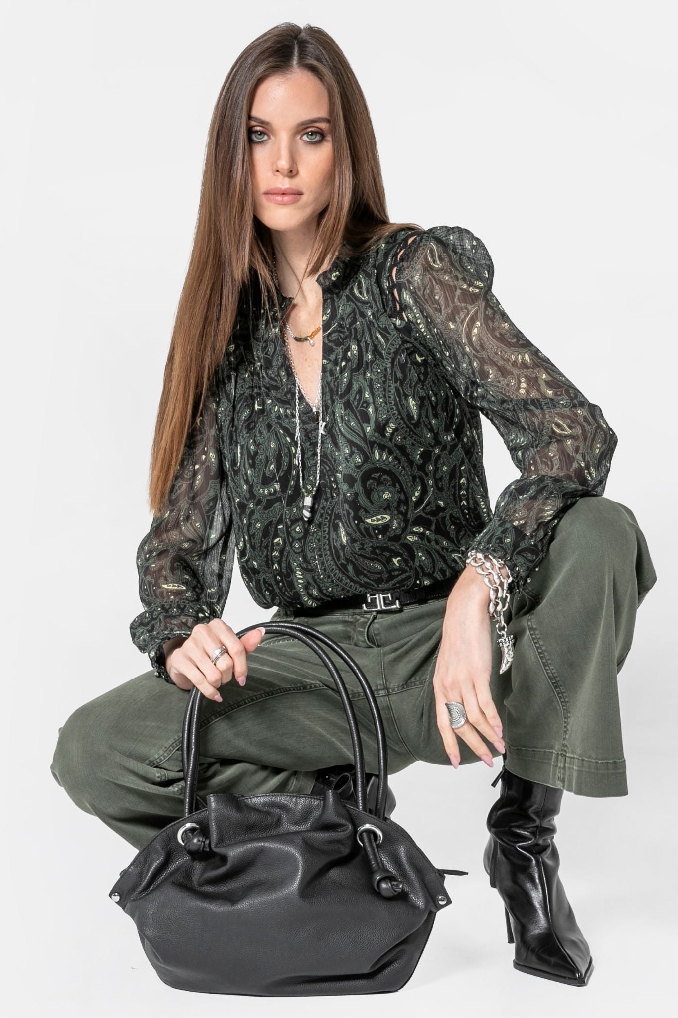 Sac en cuir grainé noir | Elora