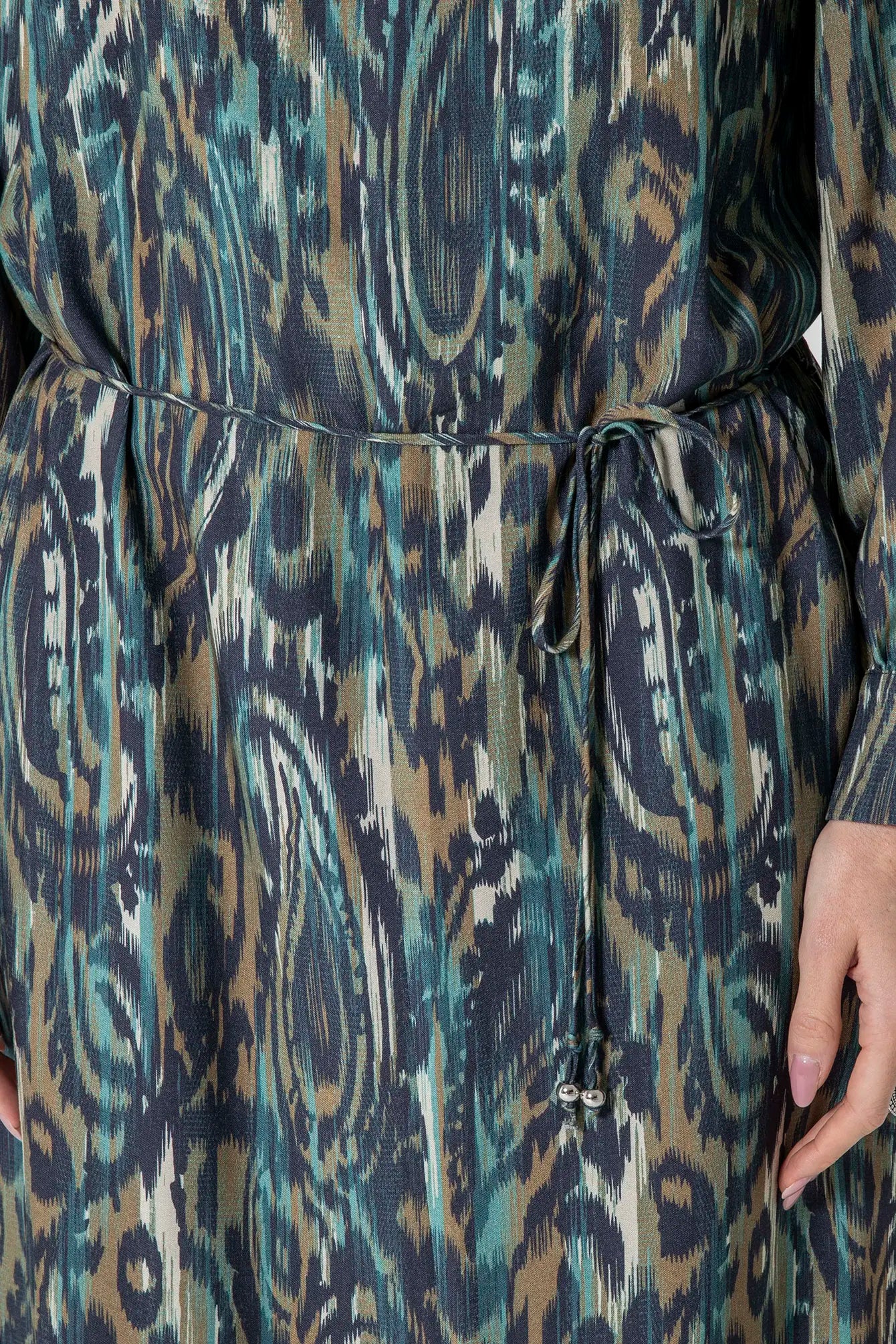 Robe longue imprimé Ikat bleu et kaki | Elora