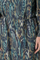 Robe longue imprimé Ikat bleu et kaki | Elora