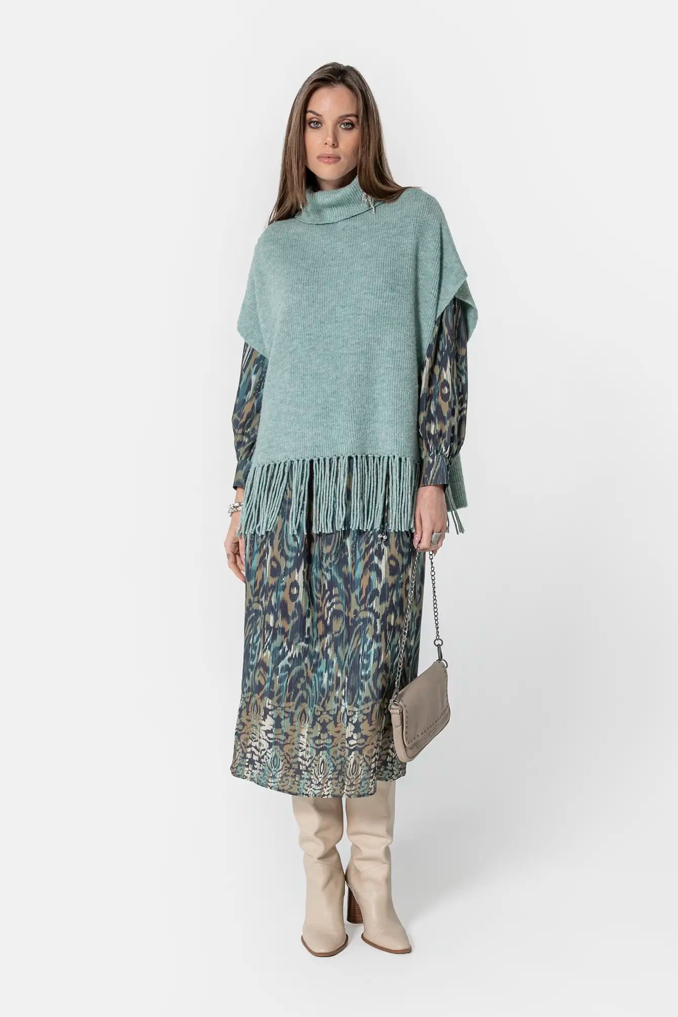 Robe longue imprimé Ikat bleu et kaki | Elora
