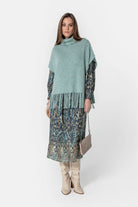 Robe longue imprimé Ikat bleu et kaki | Elora