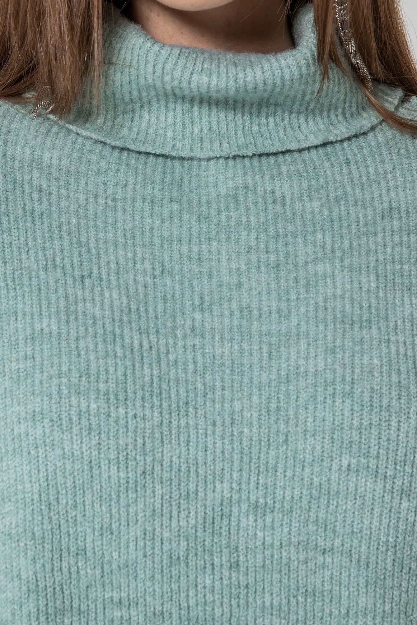 Poncho col roulé frangé vert d'eau | Elora