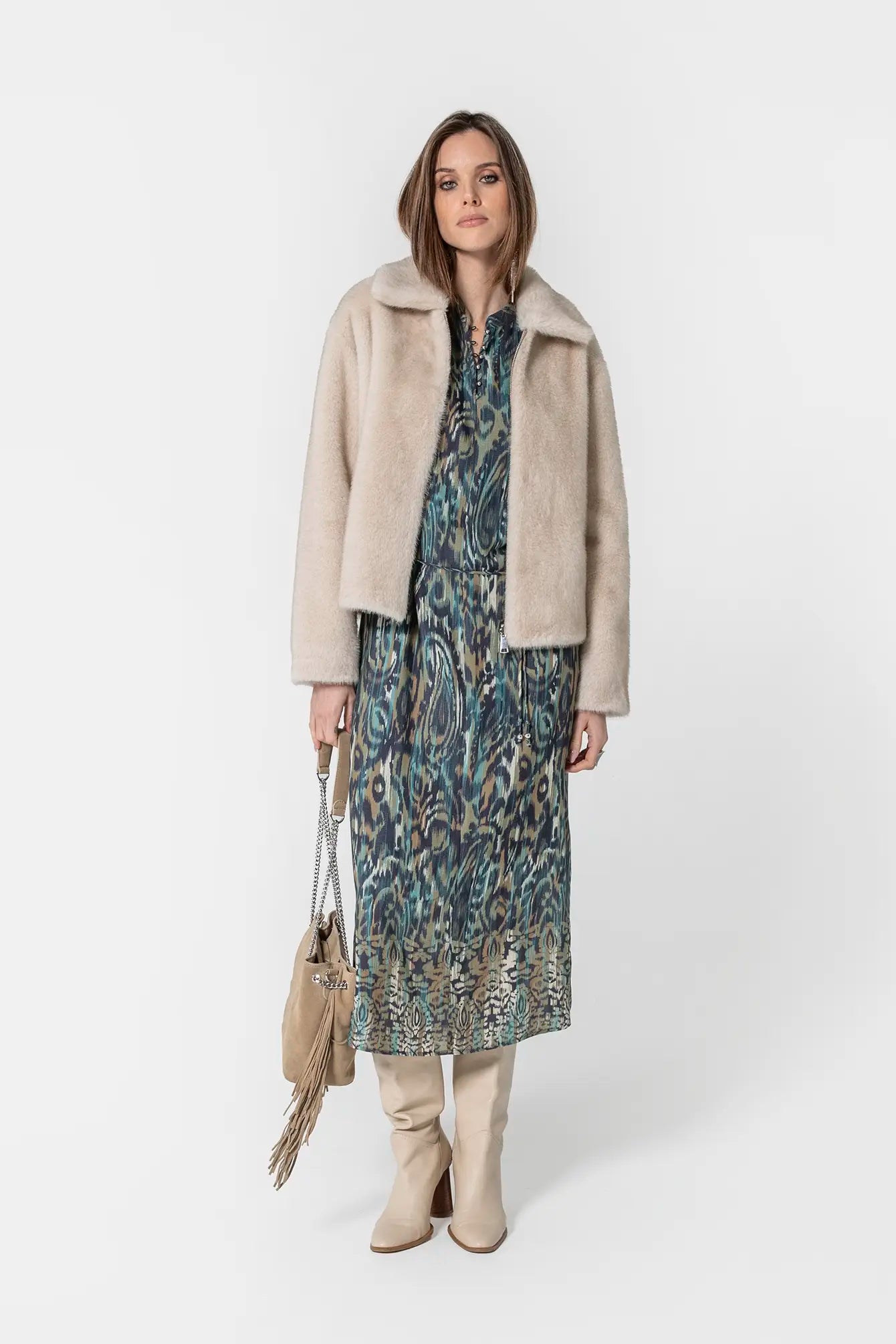 Robe longue imprimé Ikat bleu et kaki | Elora