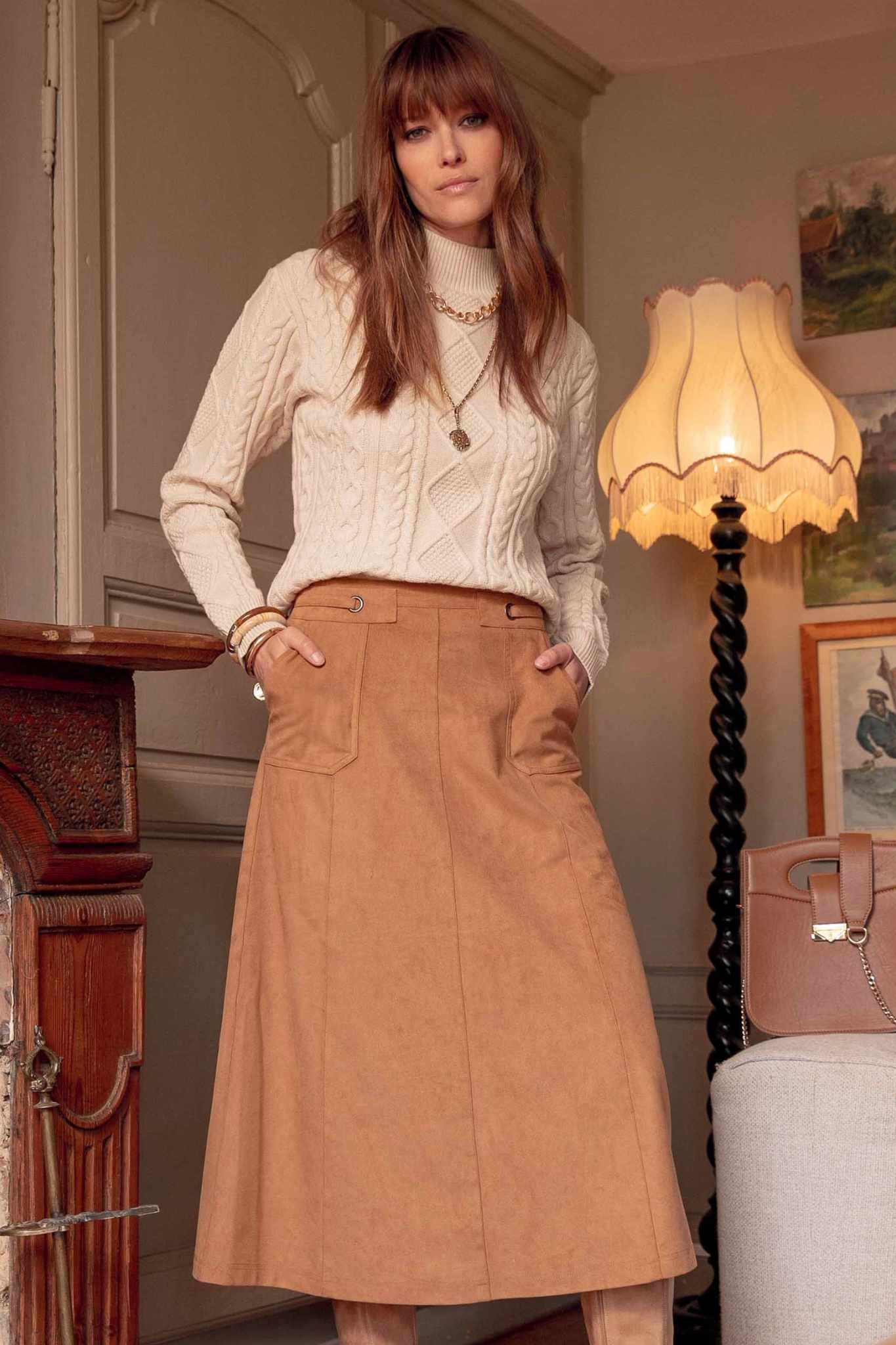 Jupe longue en suédine camel | Elora