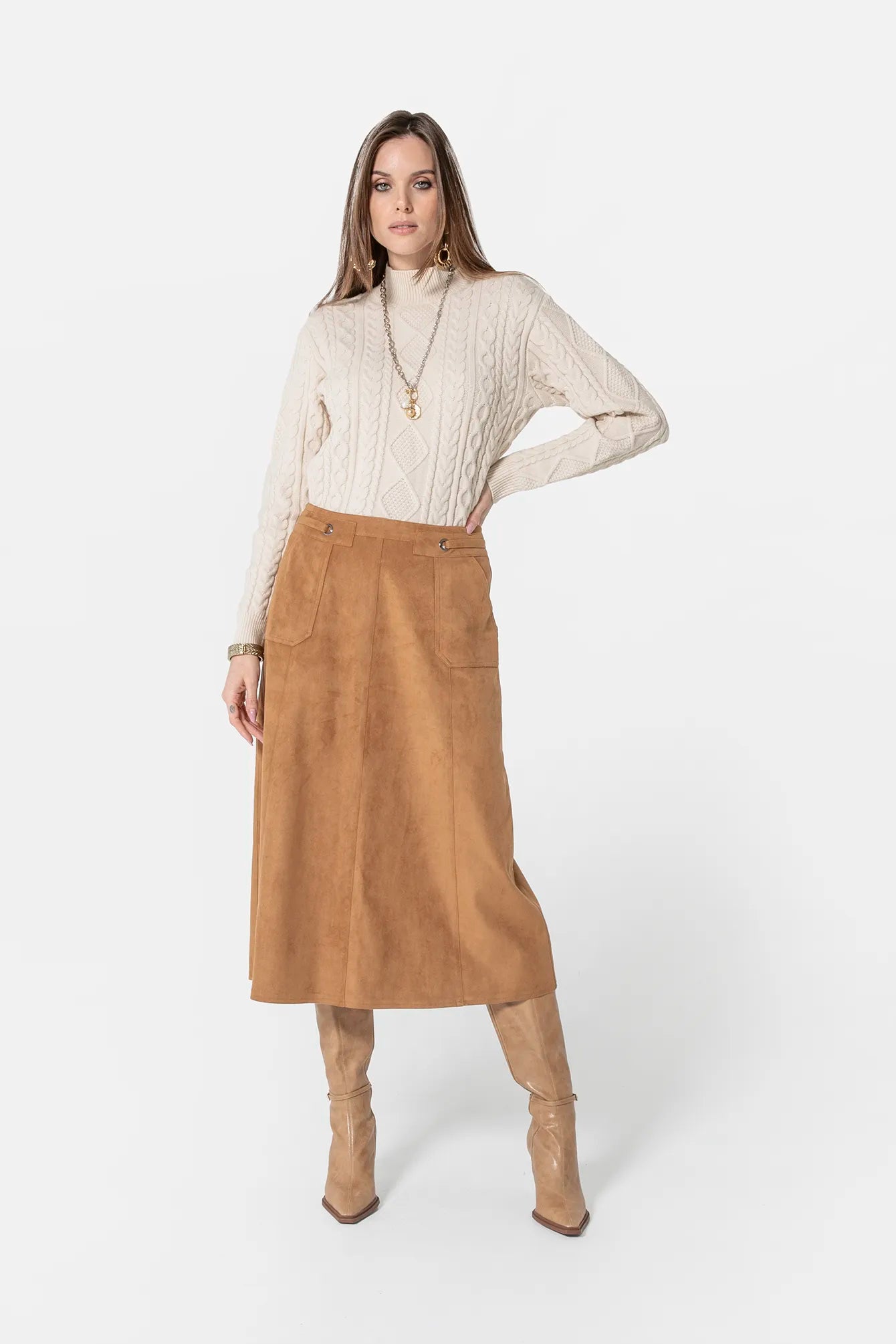 Jupe longue en suédine camel | Elora