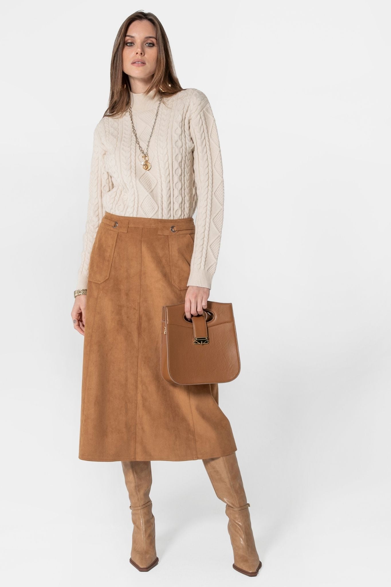 Jupe longue en suédine camel | Elora