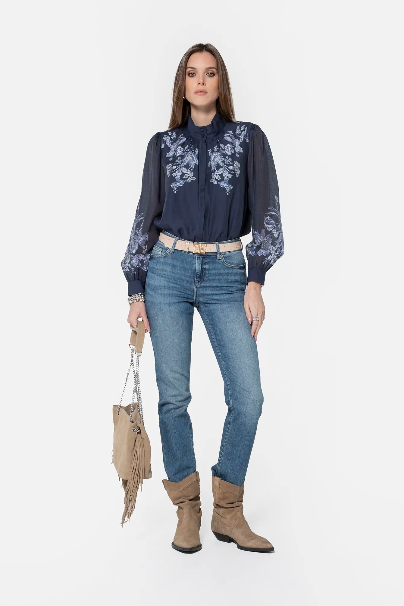 Blouse à motif floral bleu | Elora