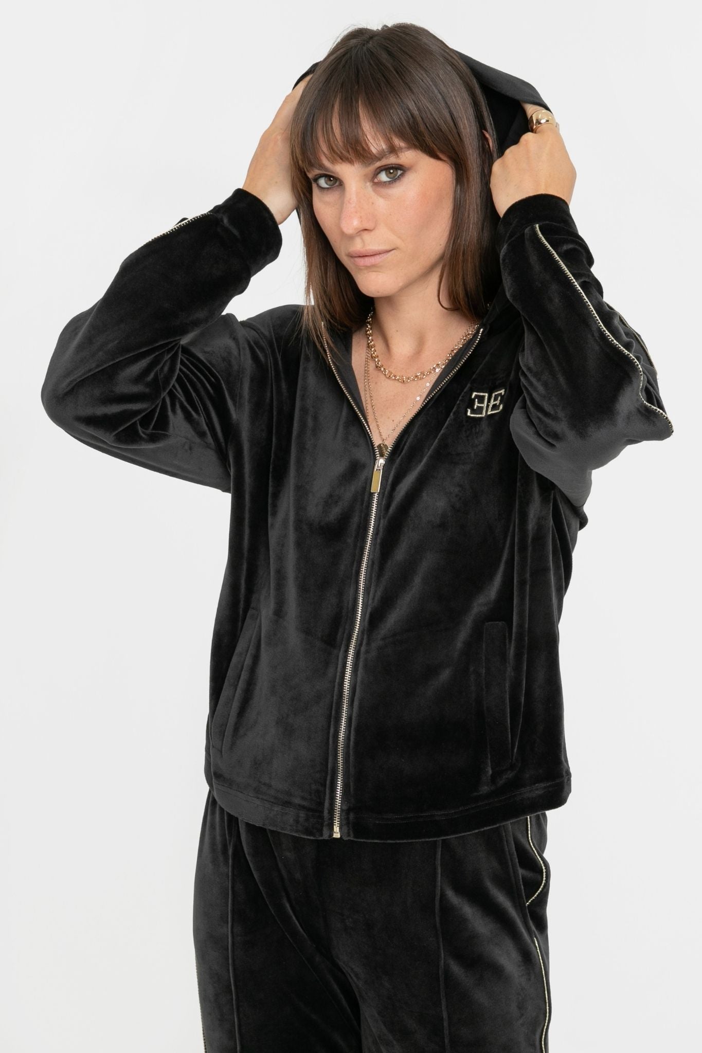 Gilet velours zippé noir | Elora