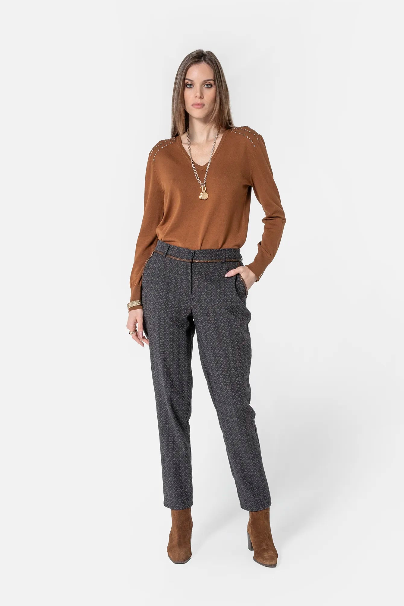 Pantalon cigarette motif jacquard | Elora