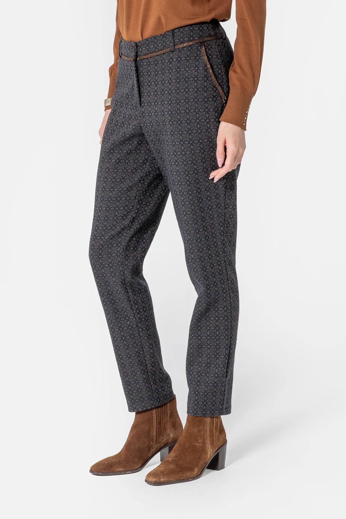 Pantalon cigarette motif jacquard | Elora