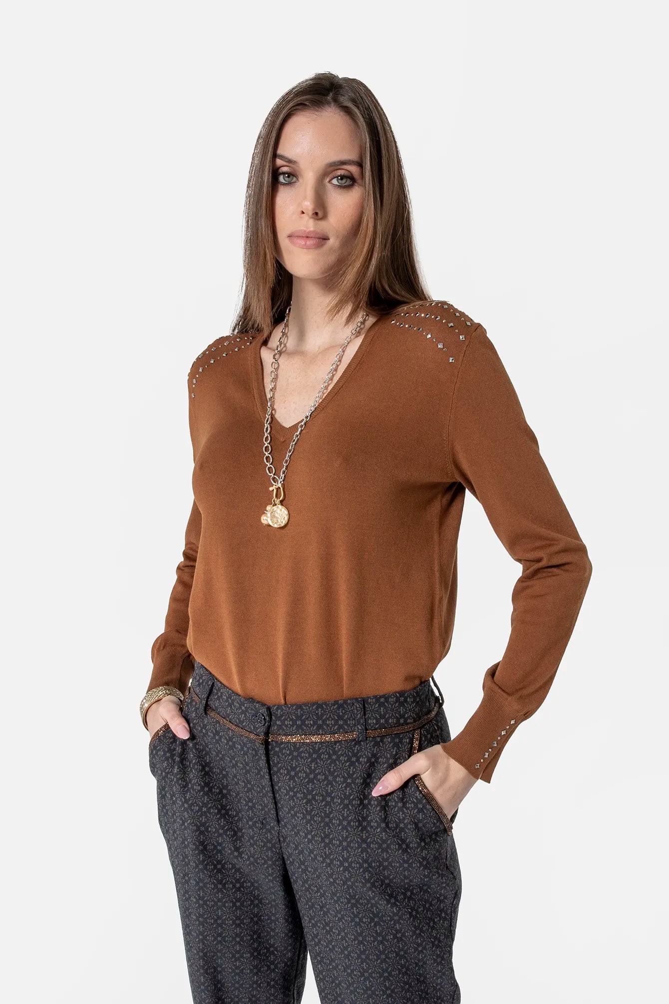 Pull clouté moka | Elora