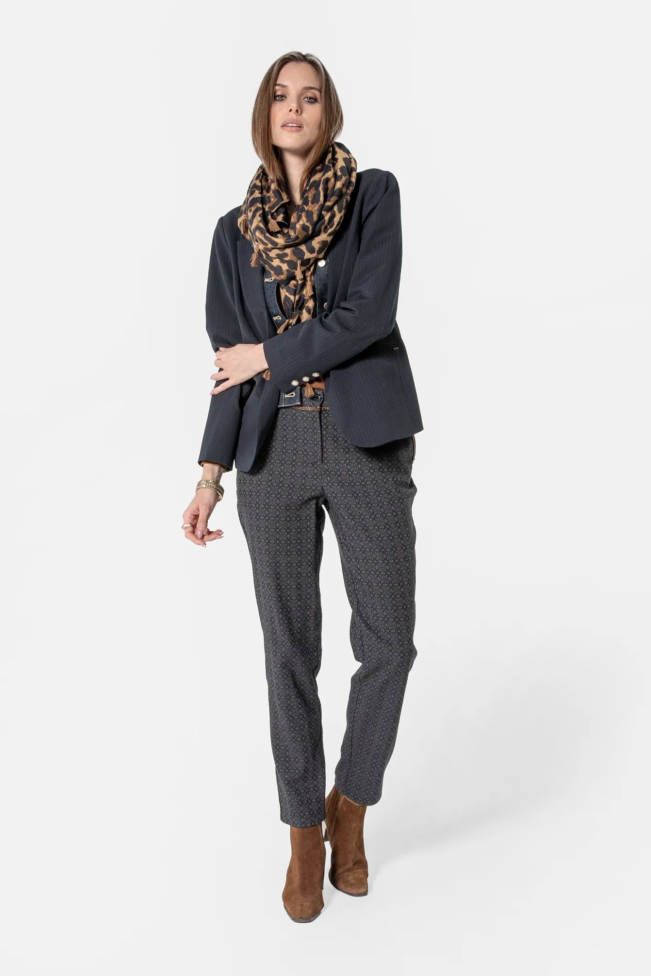 Pantalon cigarette motif jacquard | Elora