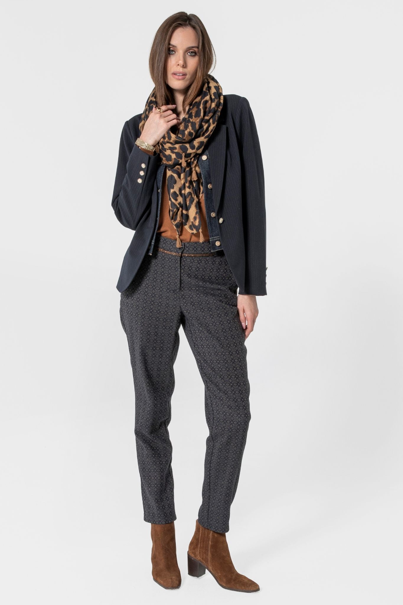 Pantalon cigarette motif jacquard | Elora