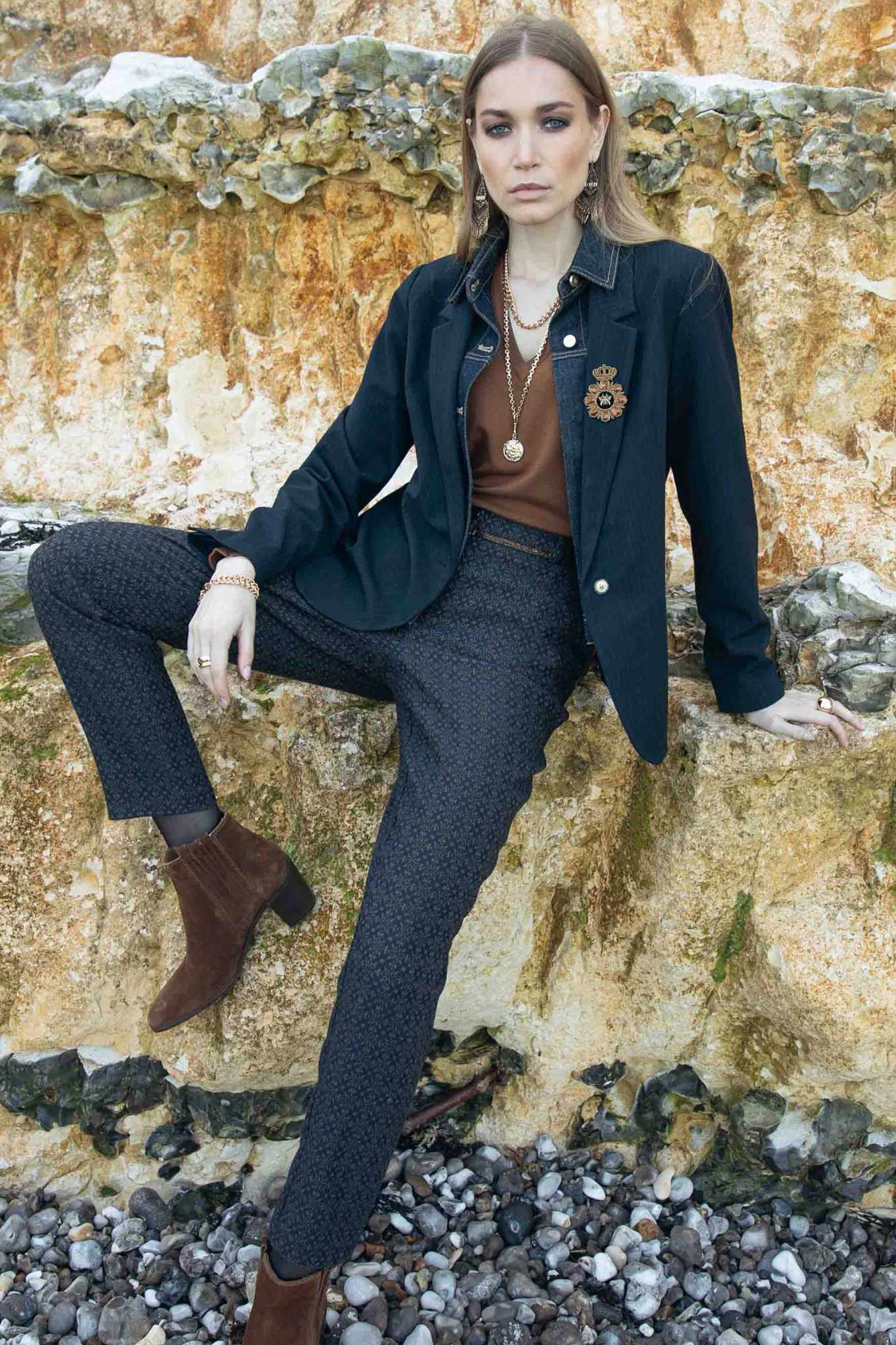 Pantalon cigarette motif jacquard | Elora