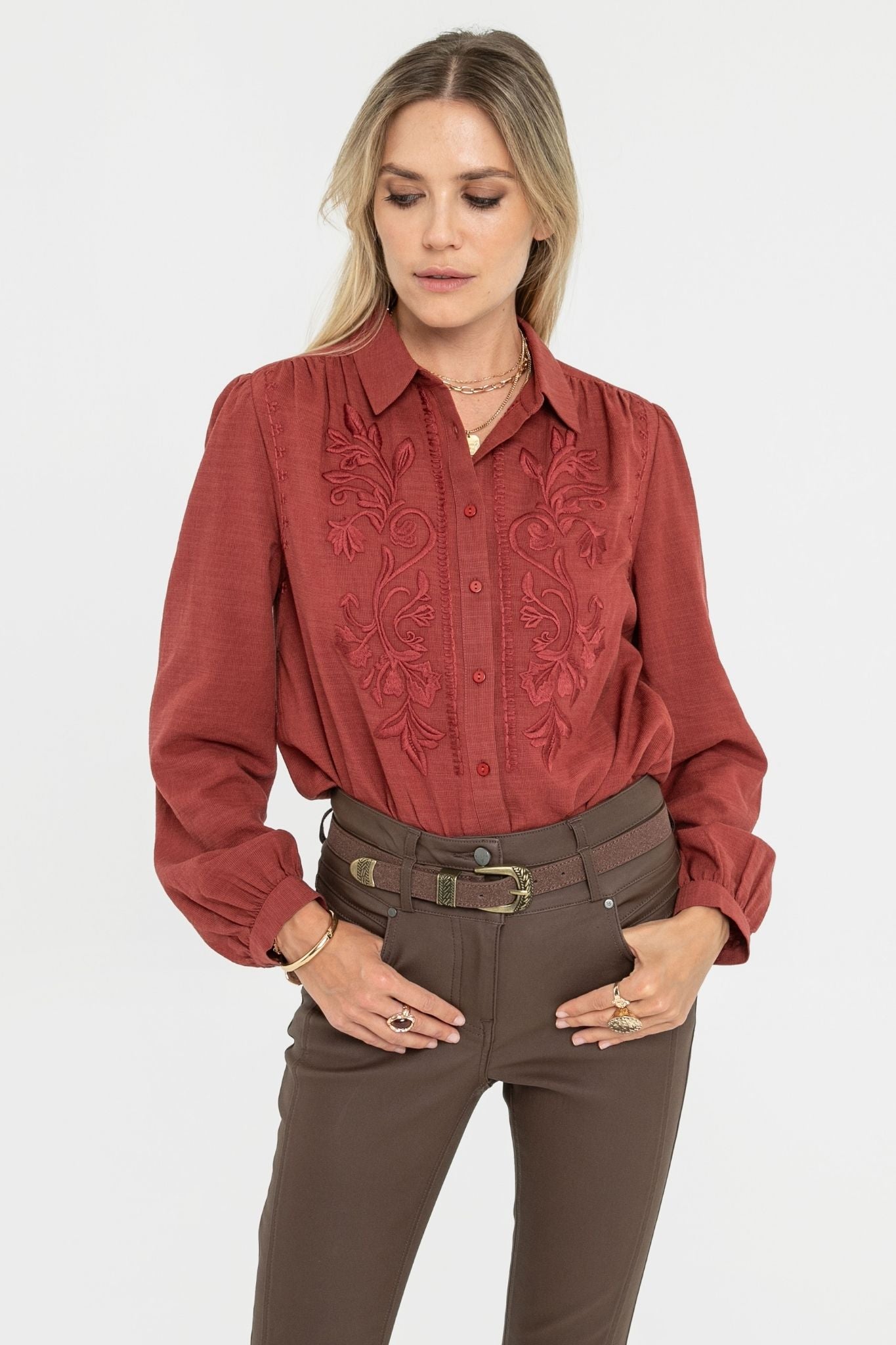 Chemise à broderie brique | Elora