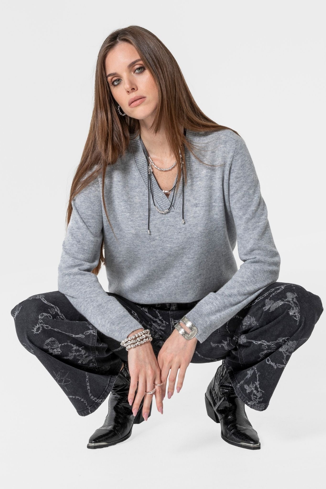 Pull col V gris | Elora