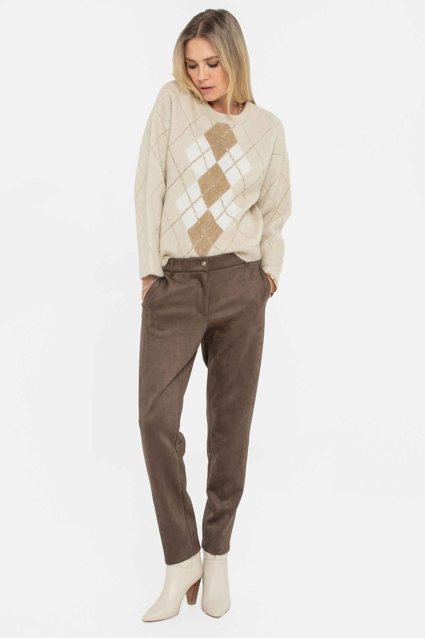 Pantalon suédé coloris taupe | Elora