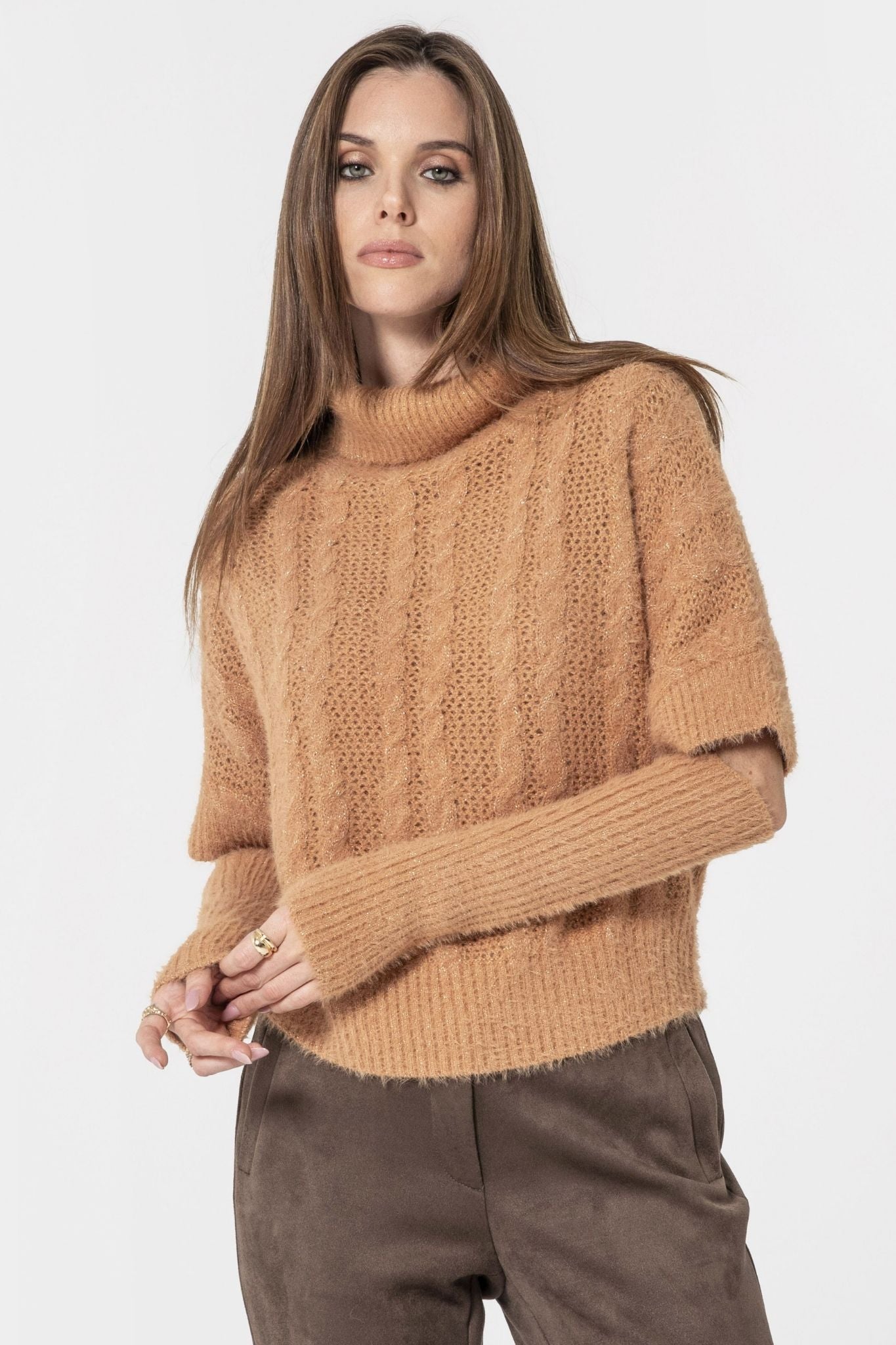Pull avec manchettes amovibles saumon | Elora