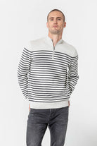 Pull col camionneur rayé gris et navy | Elora