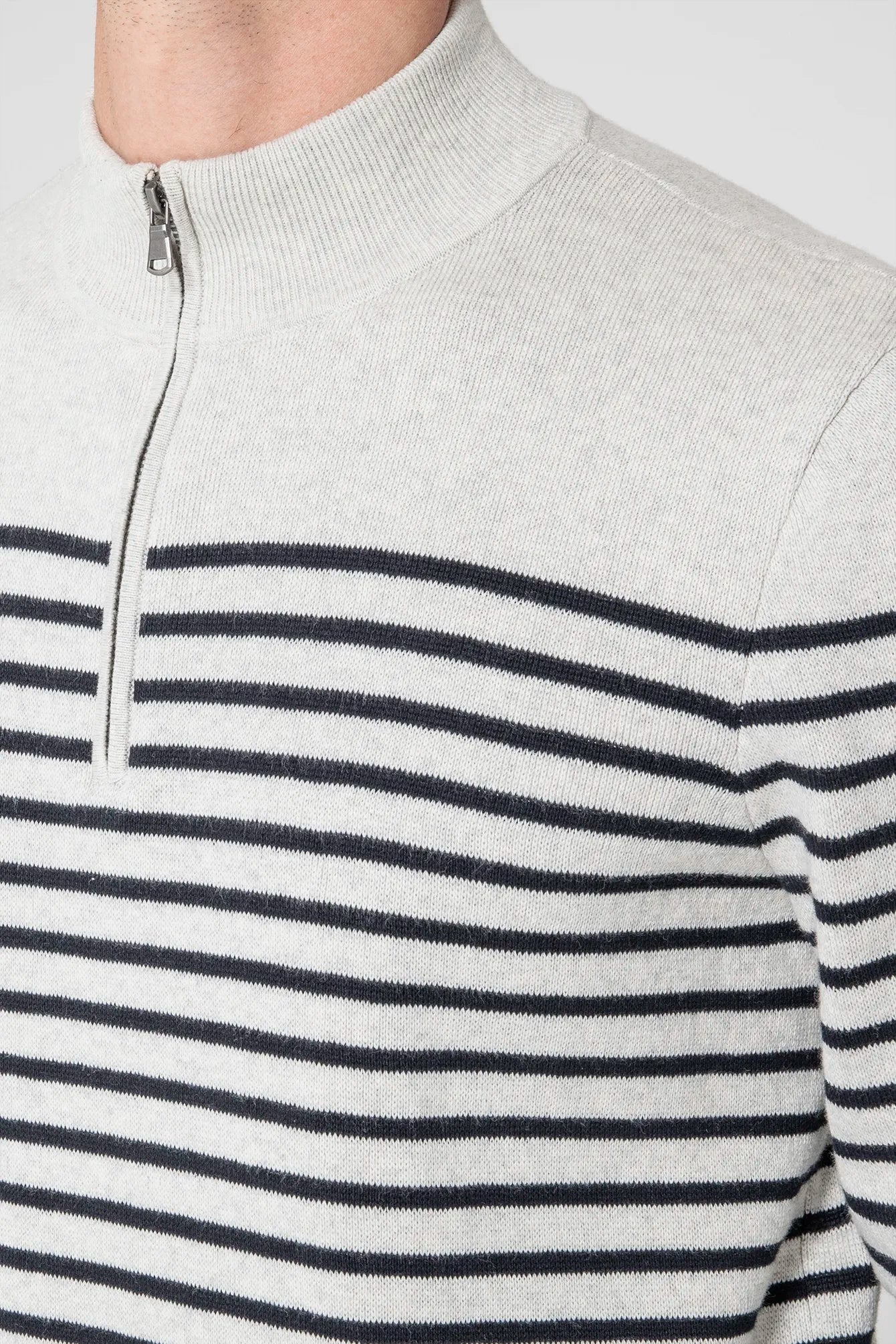 Pull col camionneur rayé gris et navy | Elora