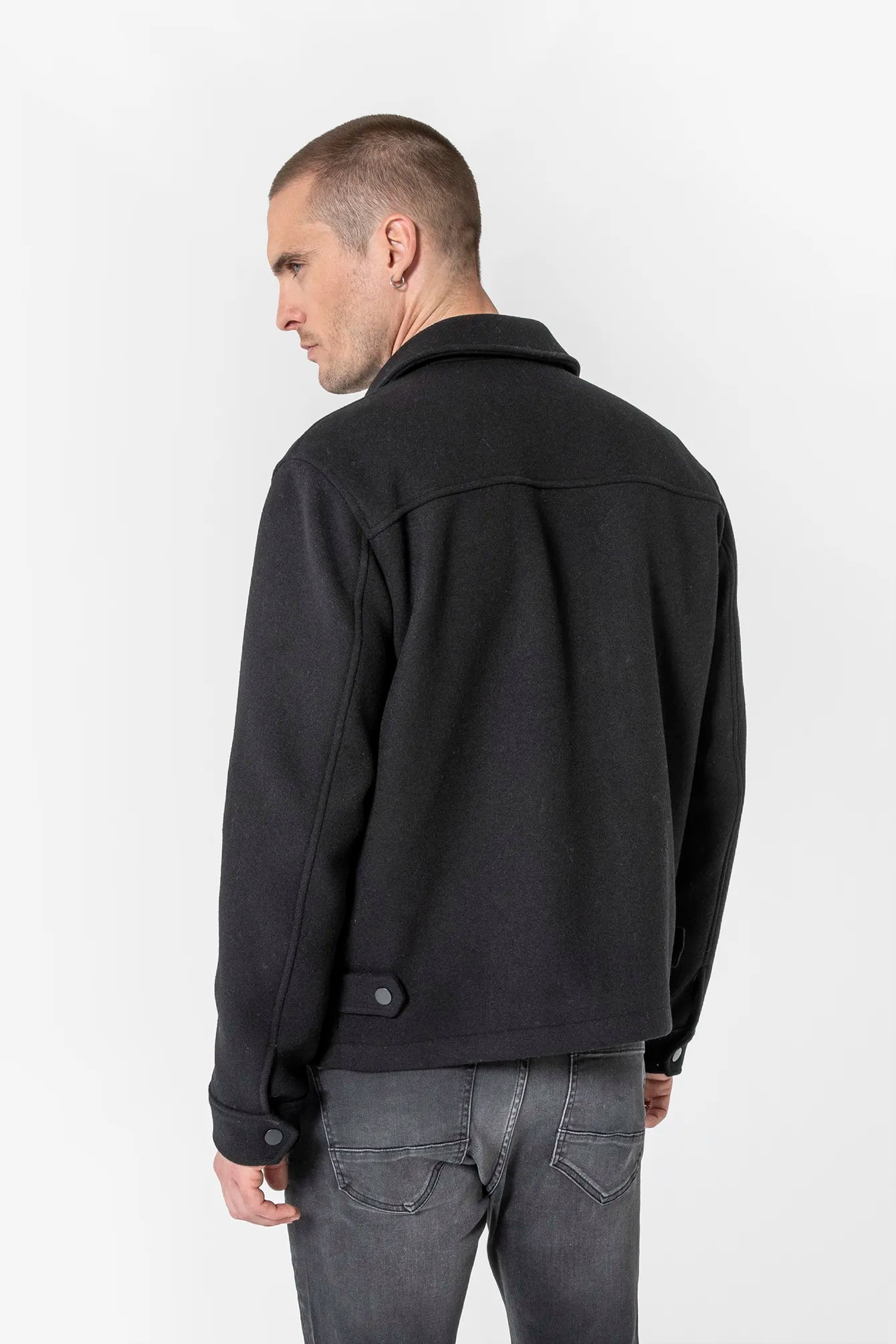 Blouson en drap de laine noir | Elora