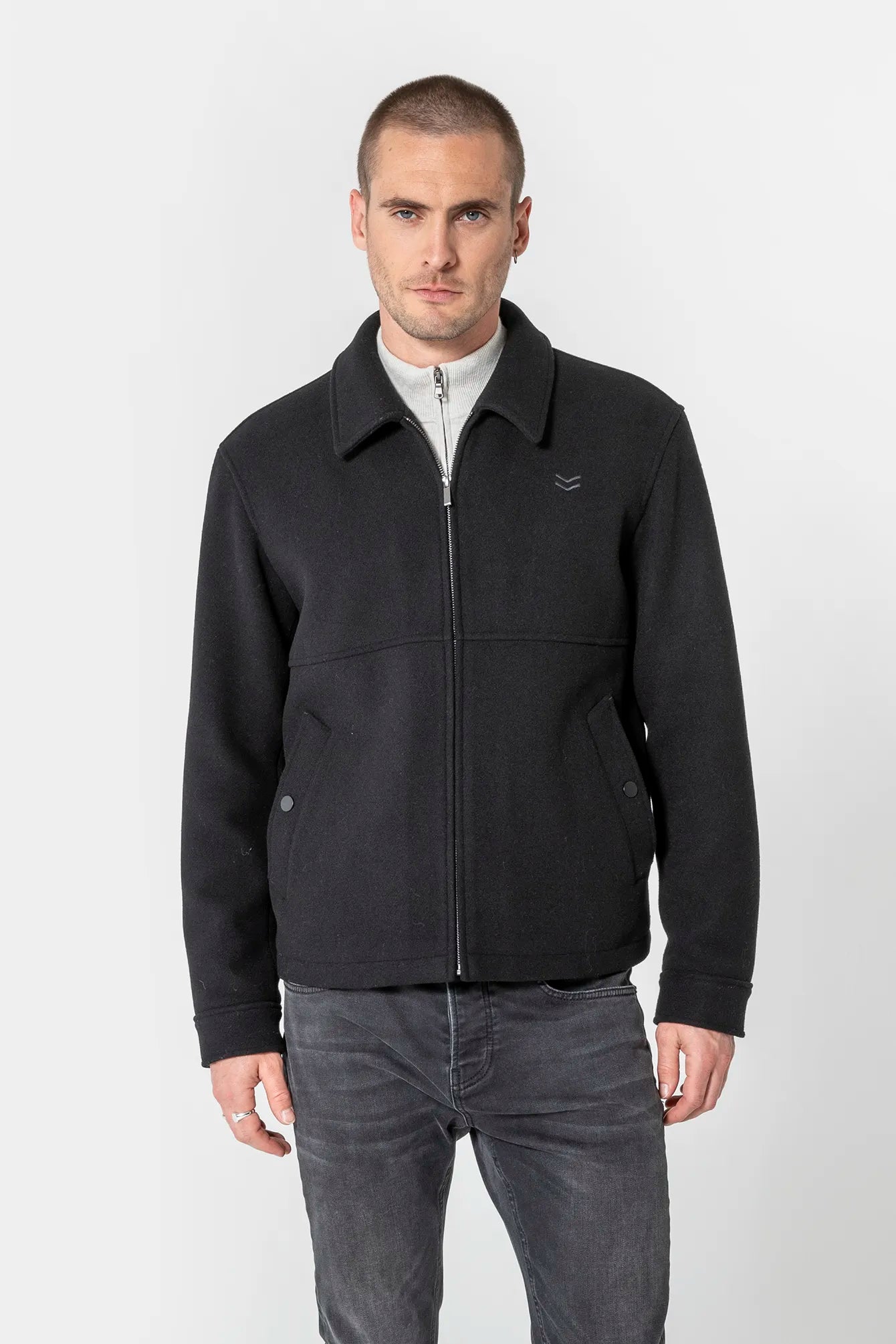Blouson en drap de laine noir | Elora