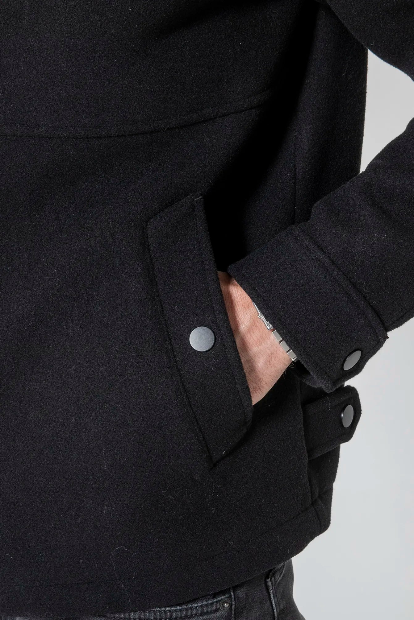 Blouson en drap de laine noir | Elora
