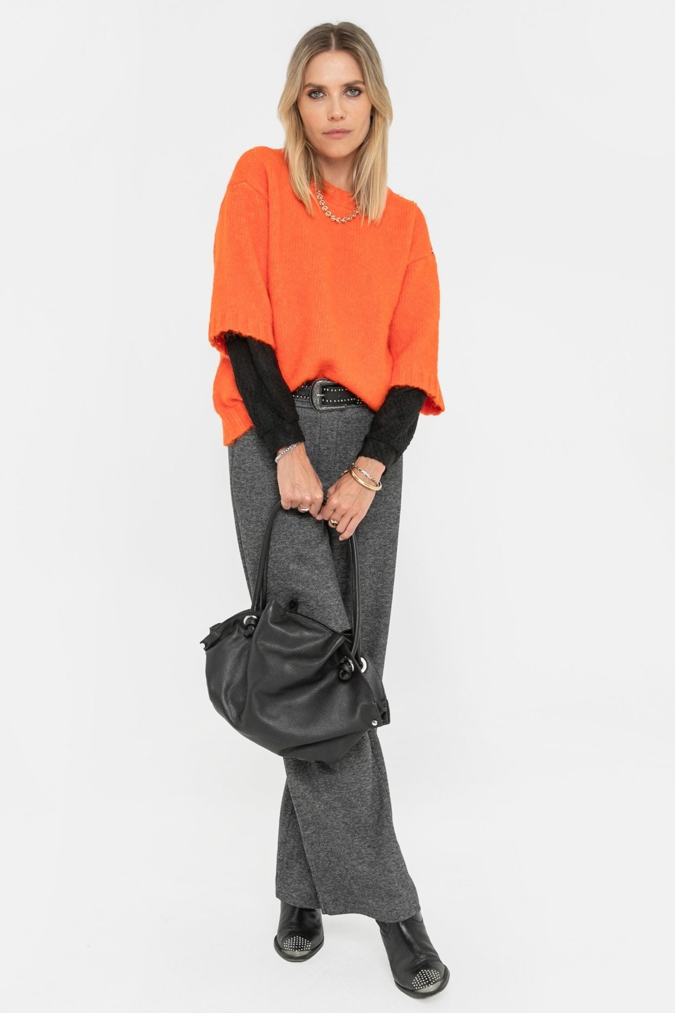 Oversize-Pullover mit kurzem Ärmel in Orange – Elora