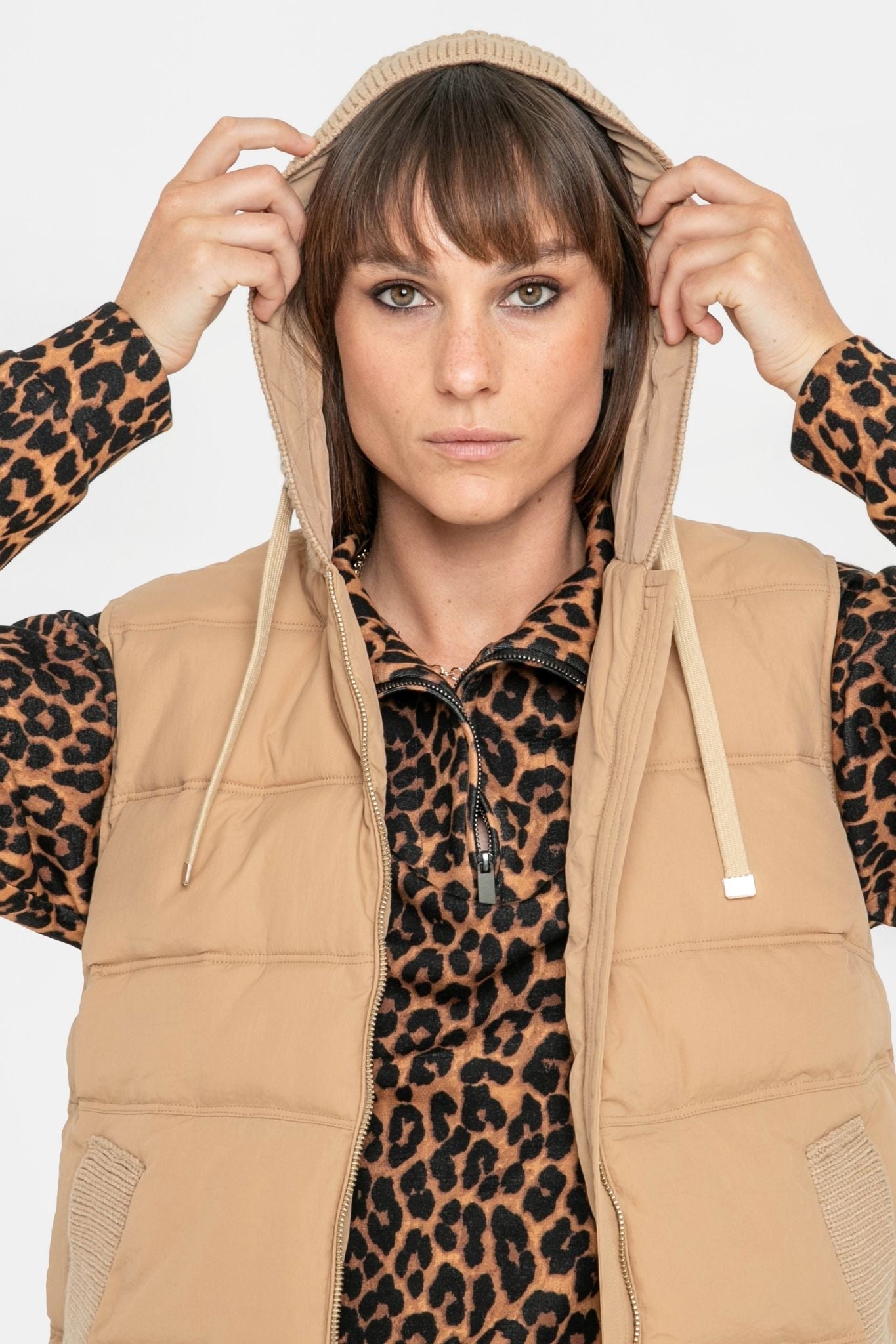 Doudoune sans manches beige | Elora