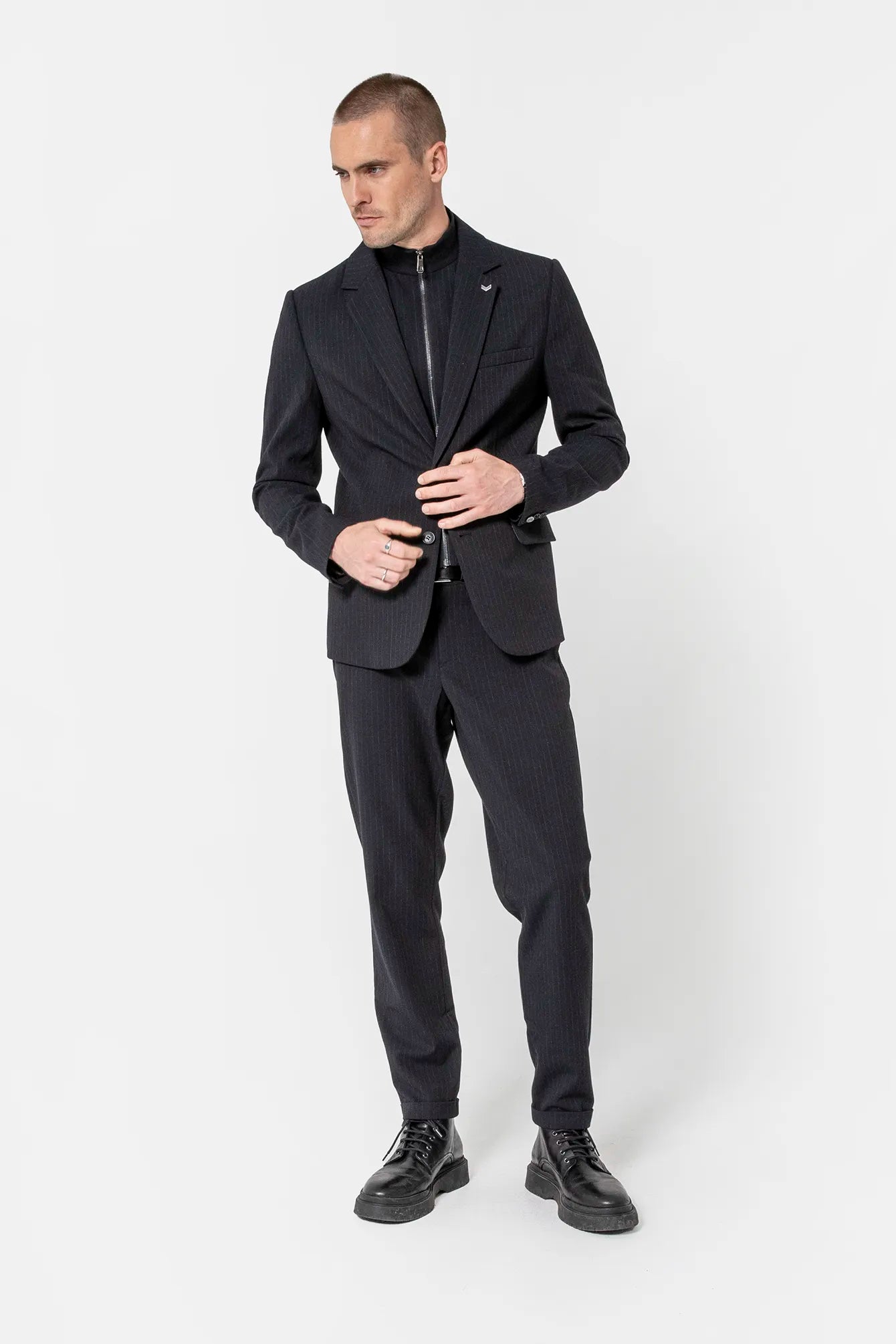 Pantalon droit rayé navy | Elora