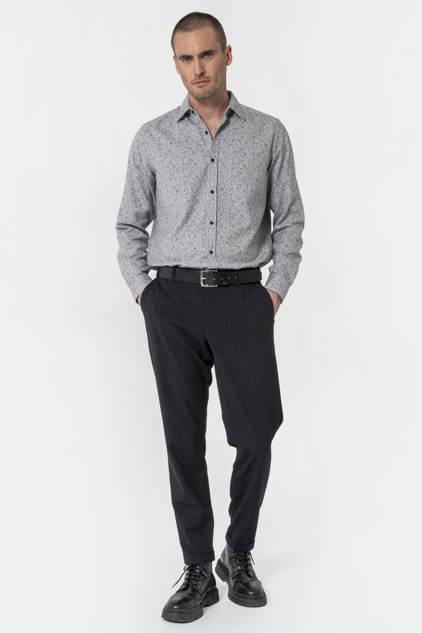 Pantalon droit rayé navy | Elora