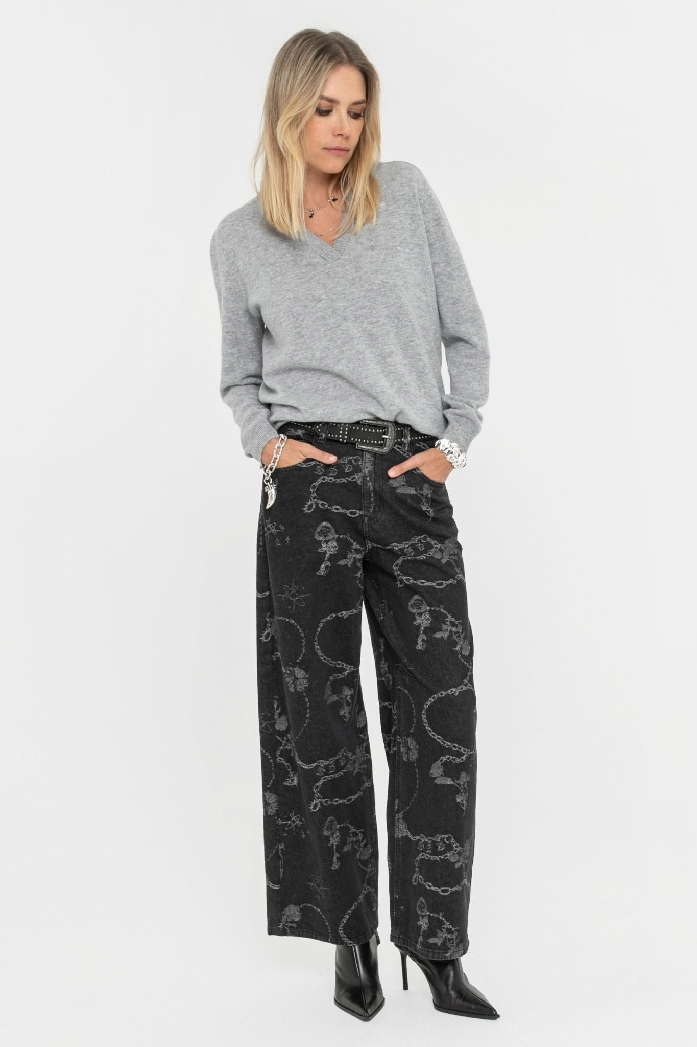 Jean large à motifs noir | Elora
