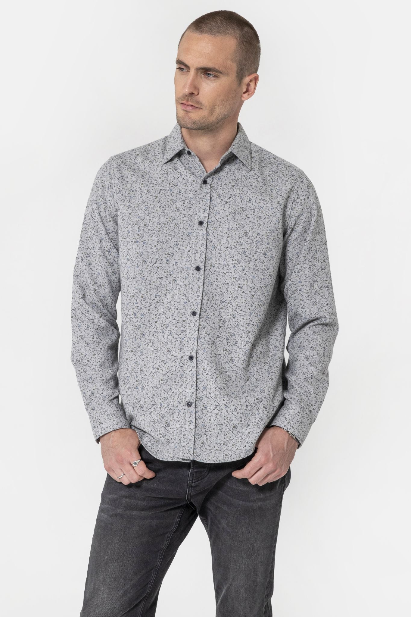 Chemise à motif floral gris | Elora