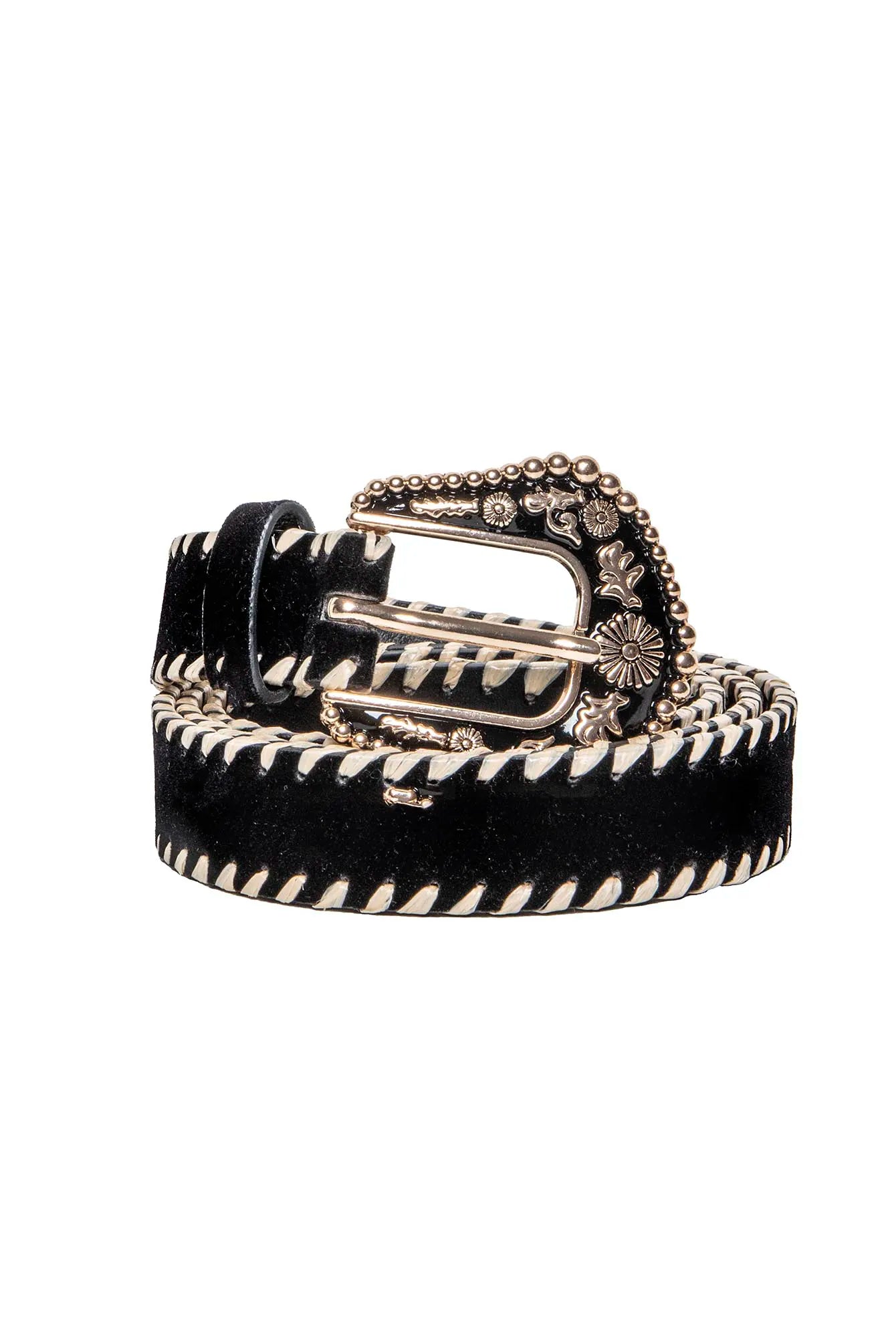 Ceinture velours et raphia noir et écru | Elora