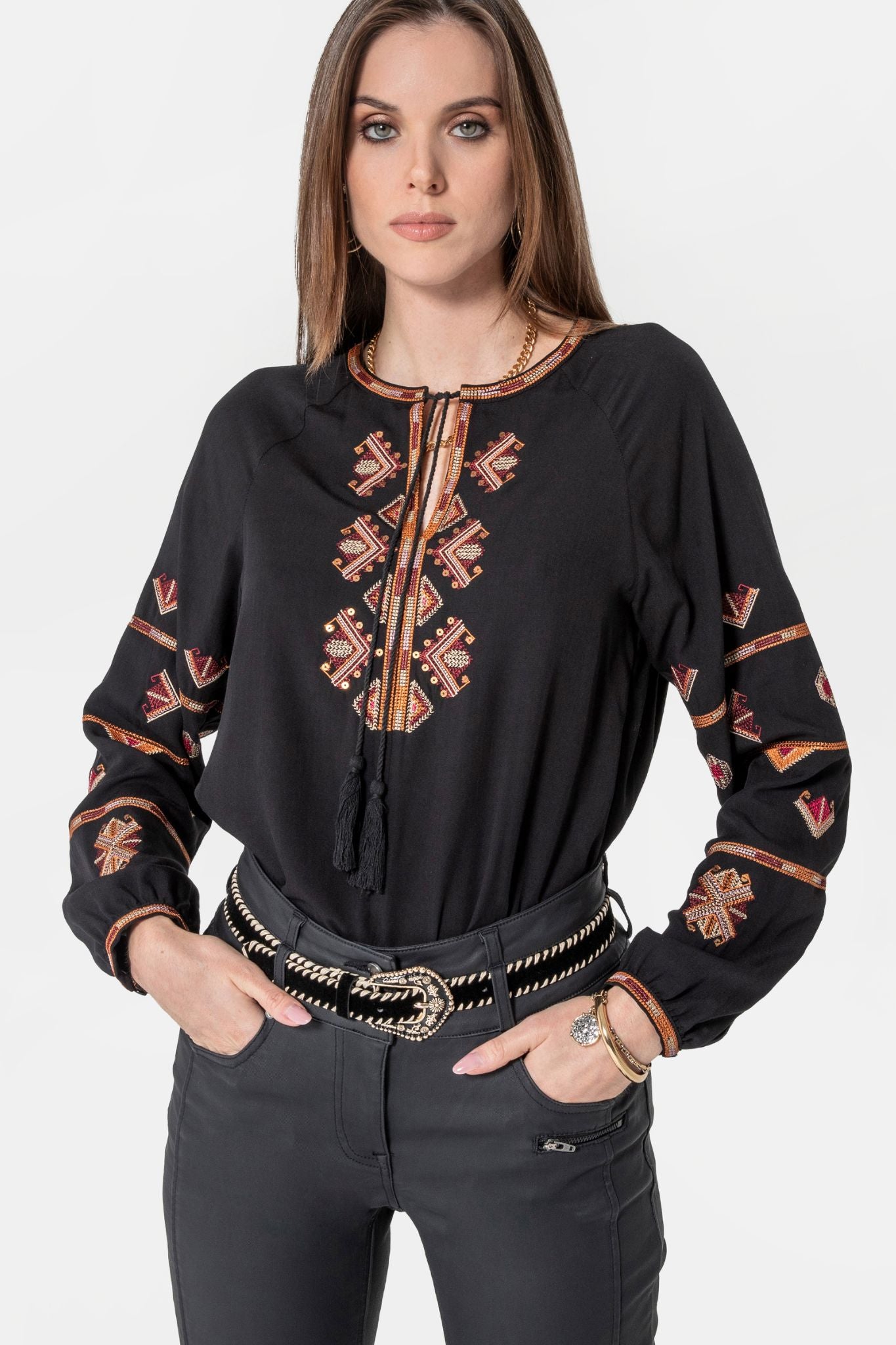 Ceinture velours et raphia noir et écru | Elora