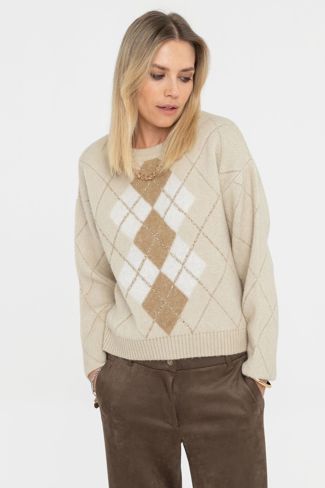Pull old school écru et beige | Elora