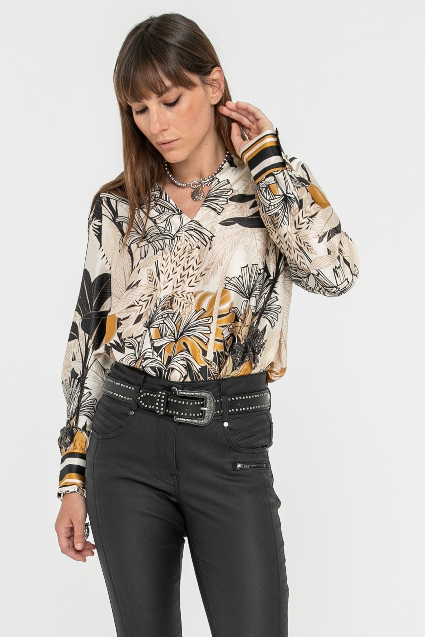 Blouse épaulettes à motif jungle | Elora