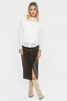 Jupe midi en velours kaki | Elora