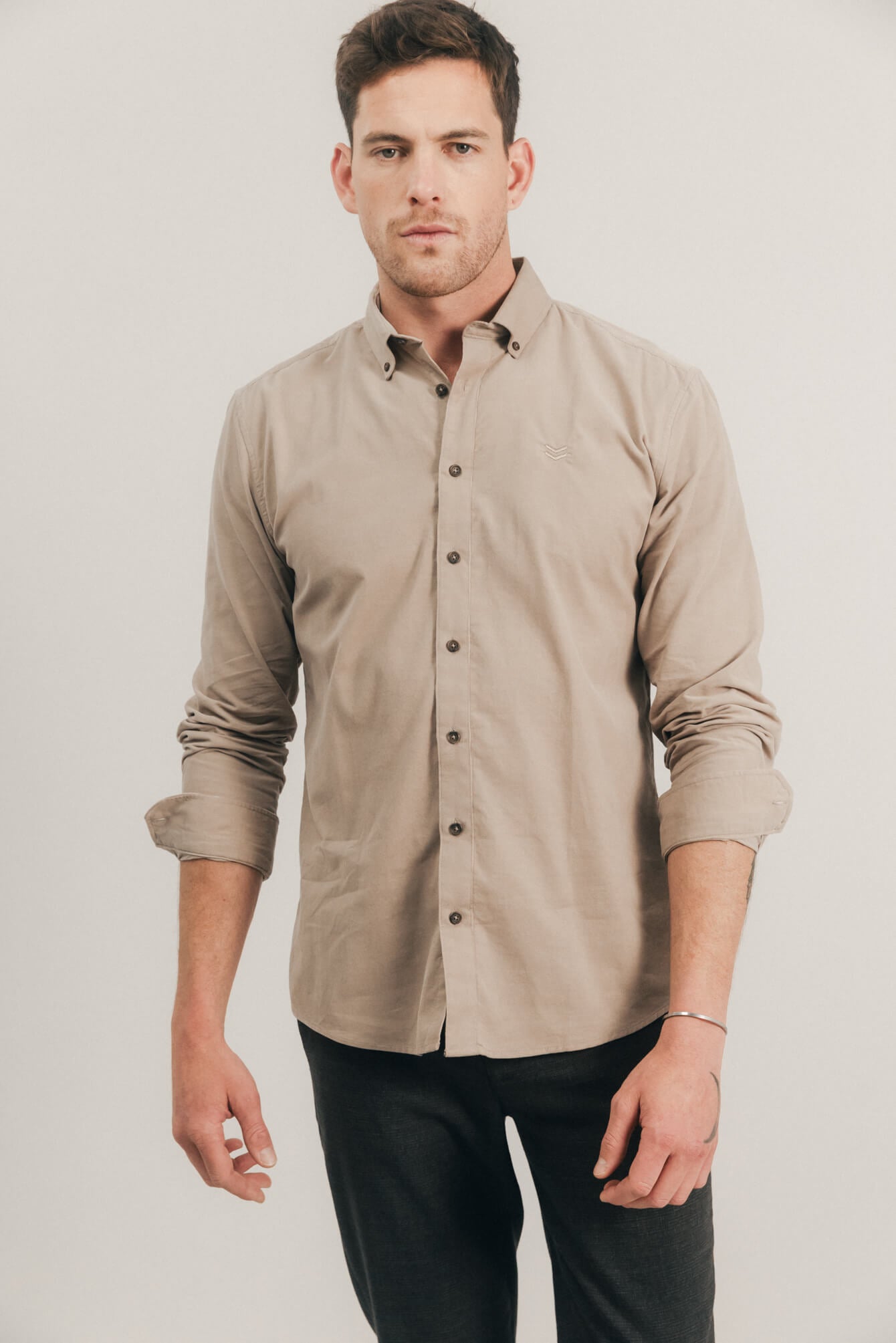 Chemise beige velours ajustée | Elora